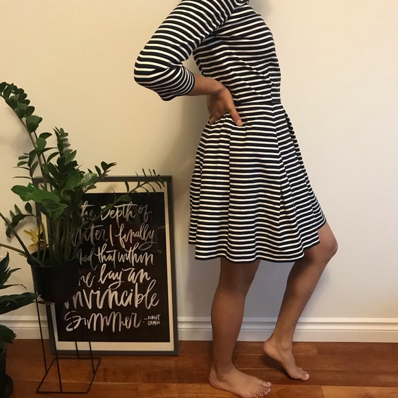 Navy and White Striped Princess Cut Dress - Picture 3 of 7